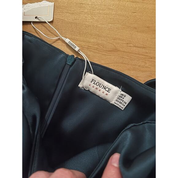 NWT Flounce London bardot ruched midi dress with thigh split wrap tie waist 4 - Picture 5 of 5